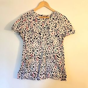 Pink Blue Purple Leopard Print Scrub Top